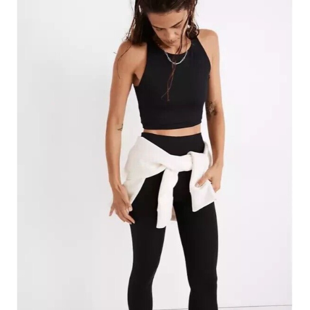 Madewell Sz XS MWL Form Racerback Crop Top True Black High Neck Built in Bra NWT